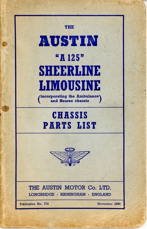 Austin A125 parts list