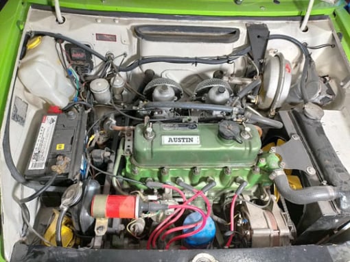Engine bay of Austin 1800 rally car for sale